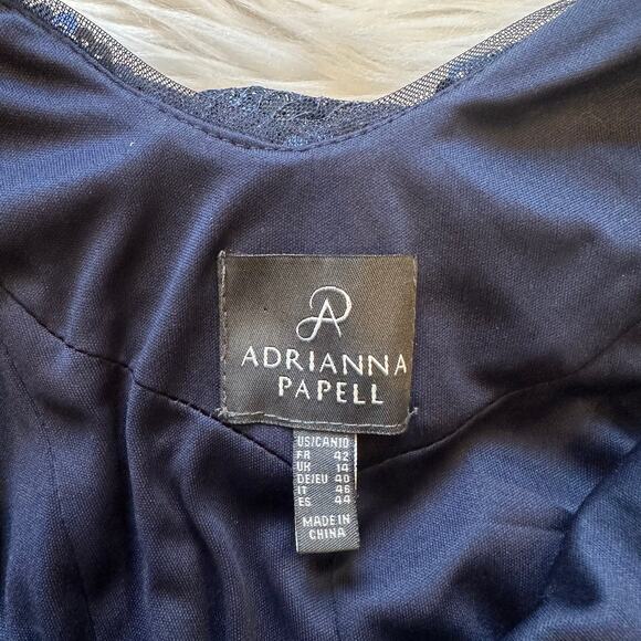 Adrianna Papell Sequin Sleeveless Scoop Back Gown Sparkle Maxi Dress Navy Blue - Picture 14 of 15